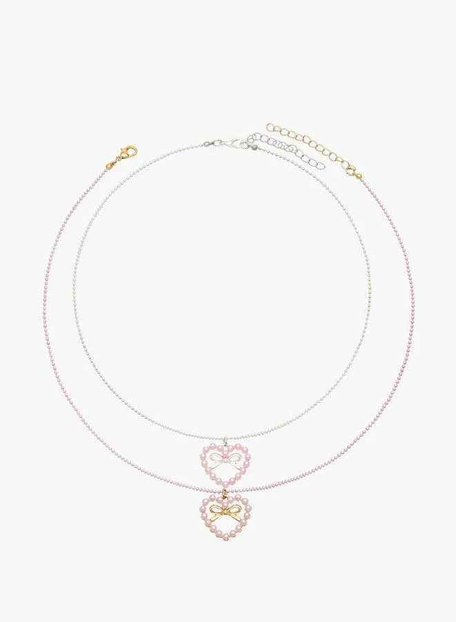 Flora Bella By Shoexpress Beaded Heart Pendant Necklace - Set Of 2